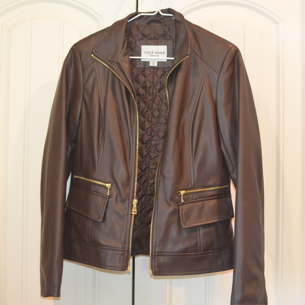 Cole Haan Women's Leather Flap-Pocket Jacket